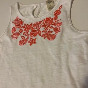 OshKosh B’gosh Top | 7 | White w/Embroidered Coral Flowers & Paisley | NWOT